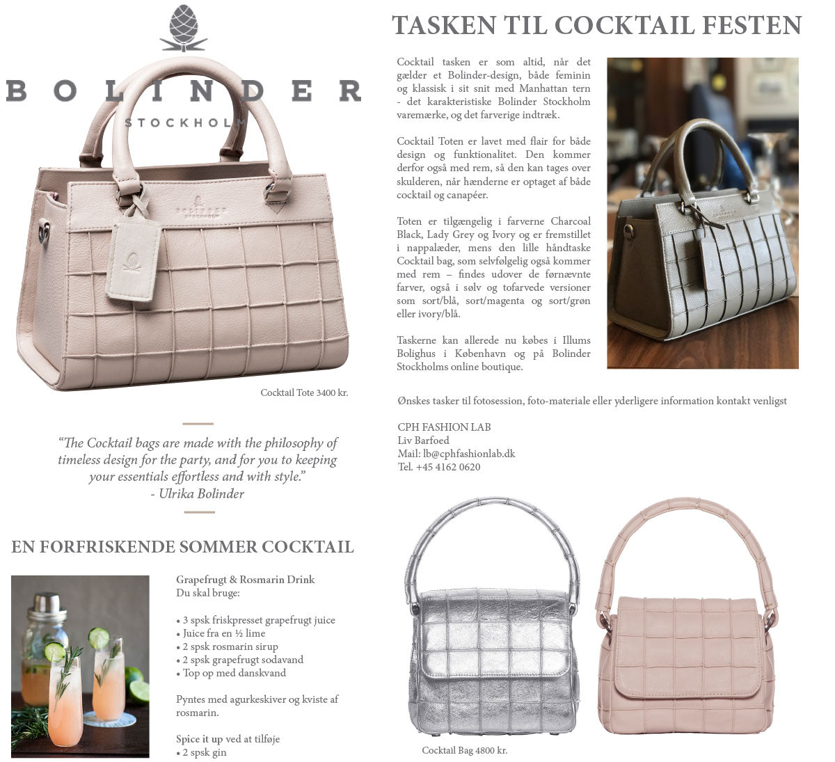 Press release: Cocktail Tote by Bolinder Stockholm