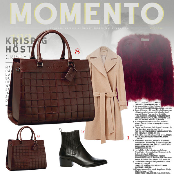 Crispy fall look from Momento magazine with Tote Burgundy